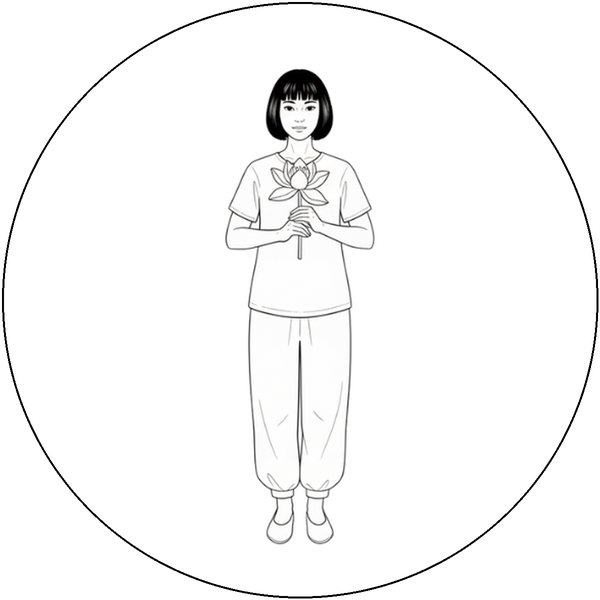 Ilustração de uma praticante segurando uma flor de lótus, ícone do Treinamento Perfumado